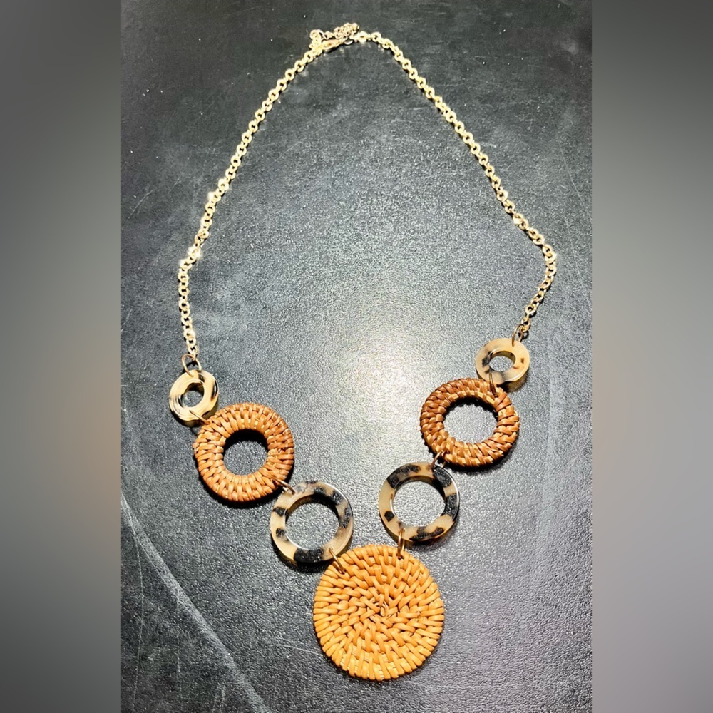 Statement Necklace Wicker Tortoise Shell Tuscan M… - image 6